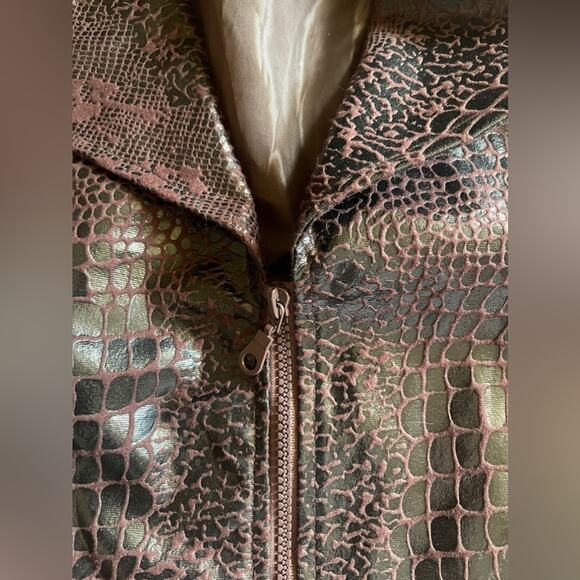 Y2K Vintage Faux Croc Skin Chocolate Brown Two Piece Pant Set - Picture 8 of 13